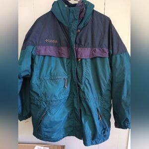 Vintage Columbia Women's Teal and Navy Jacket